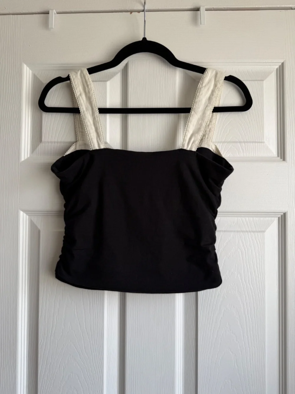 Free People 2 Tone Tank Top Black White Ruched Size M